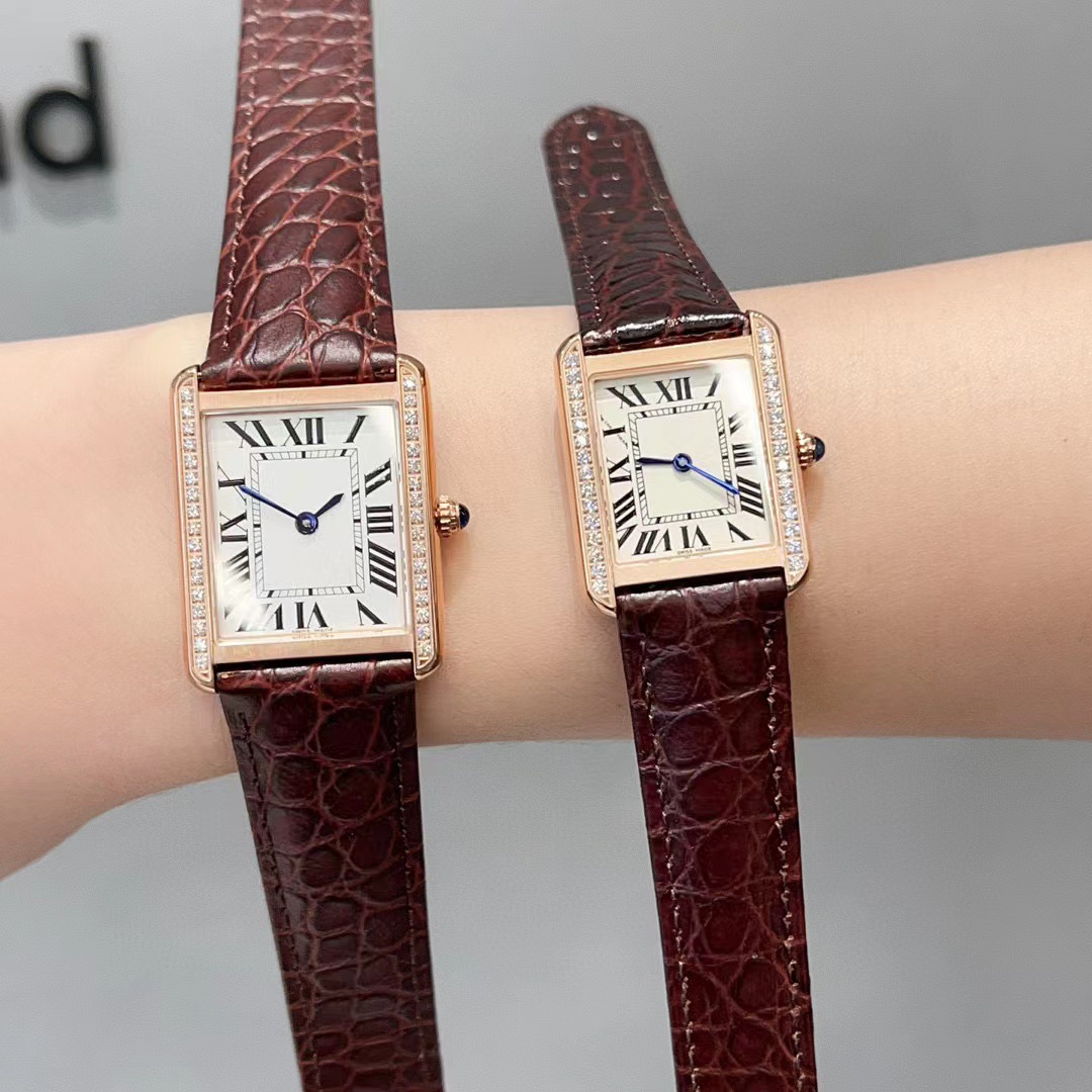 卡家坦克系列复古腕表tanksolo情侣对表荔枝纹表带美式坦克女表