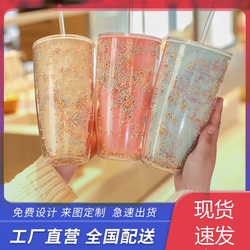 Children's Good-looking Summer Simple Drinking Water Straw Plastic Cup Student Colorful Foam Cup Office Household Water Cup