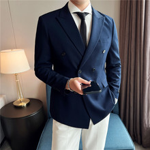批发韩版男式西装 2024春季新品时尚双排扣外套垂感免烫男式西服