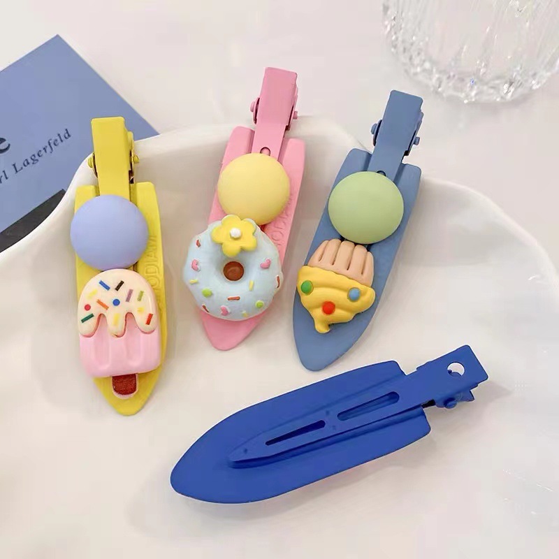 Korean Style Sweet Cute Creative Three-Dimensional Cartoon Ice Cream Cake Barrettes Girl Heart Duckbill Clip Traceless Clip