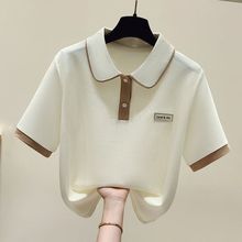 polo领T恤女2024年新款夏季设计感小众拼接洋气减龄短袖上衣