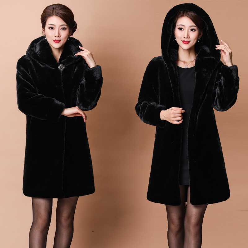 0成交1件仿貂皮大衣女中长款过膝连帽皮草2021年新中老年妈妈水貂毛