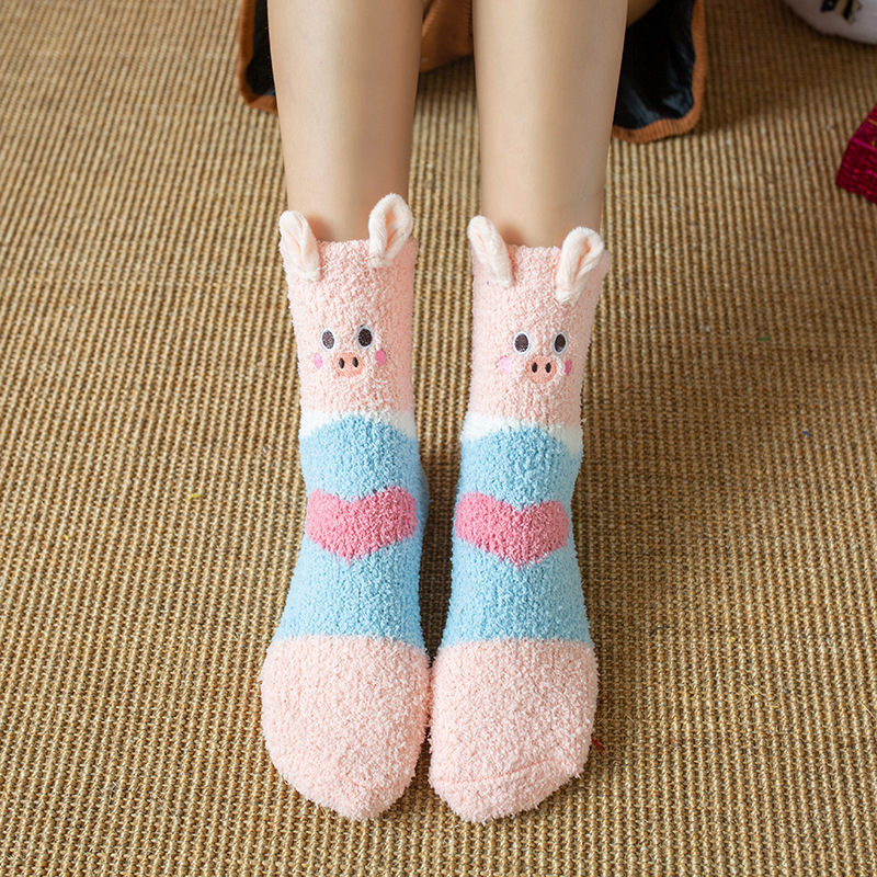 SocksChristmas Stockings Children Autumn and Winter Thick Warm Coral Cashmere Socks Christmas Gift Box Mid-Calf Cartoon Elk Red Room Socks