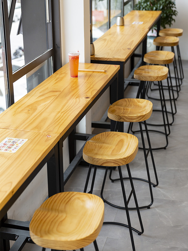 现代简约吧台桌家用靠墙实木椅铁艺高脚凳子隔断创意餐厅长条窄桌