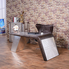 loft工业风设计师个性创意铝皮铆钉大办公桌美式大班桌复古电脑桌