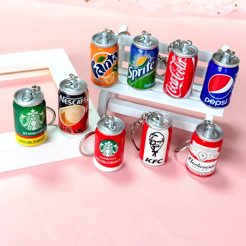 5240# Classic Cans Beverage Bottle Keychain Cute Personality Bag Car Stationery Pendant Gift Wholesale