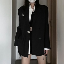 高级设计感黑色西装外套女2023秋季新款小众宽松廓形质感西服上衣