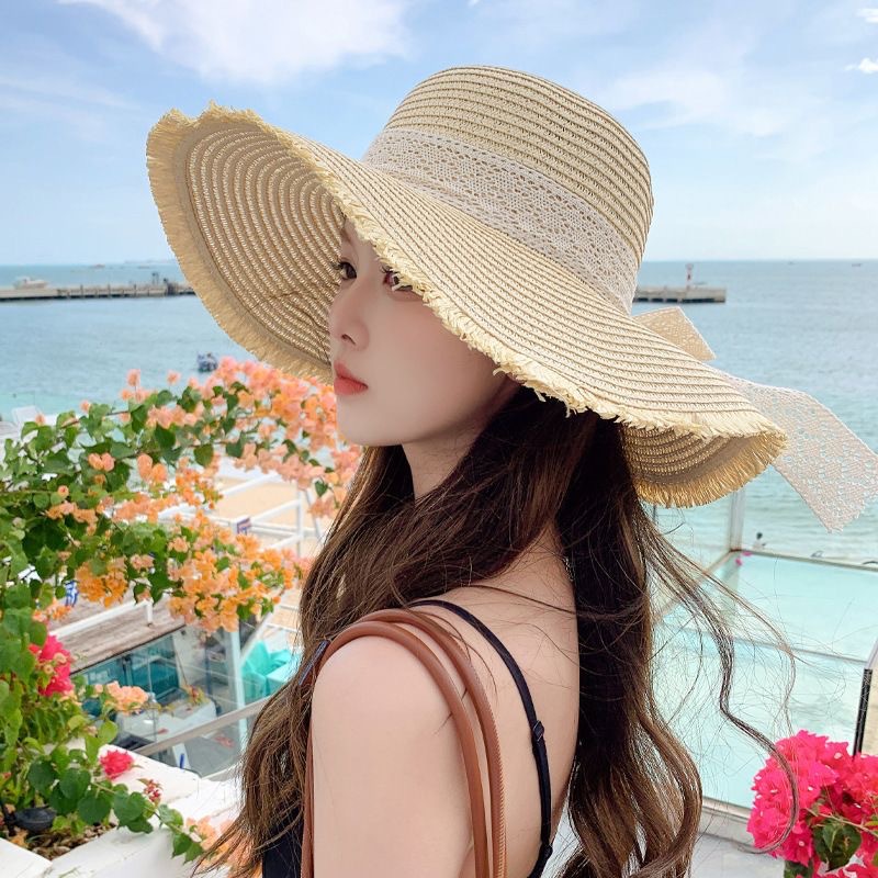 Summer New Hat Female Ribbon Bow Big Brim Straw Hat Outdoor Travel Sun Hat Beach Sun Hat
