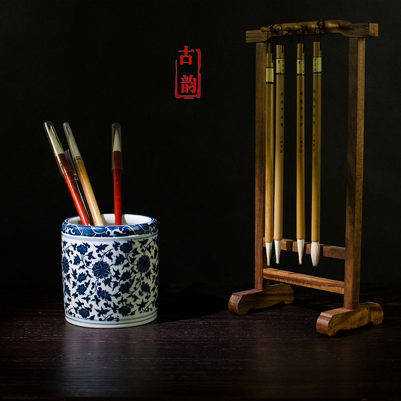 景德镇陶瓷笔筒复古风仿古青花瓷毛笔桶大号书法用品文房四宝笔架￥6