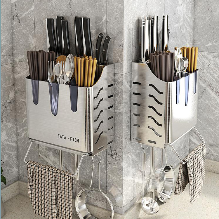 304 Stainless Steel Kitchen Knives Storage Rack Chopsticks Box Knife Holder Integrated Storage Home Wall-Mounted Chopsticks Holder