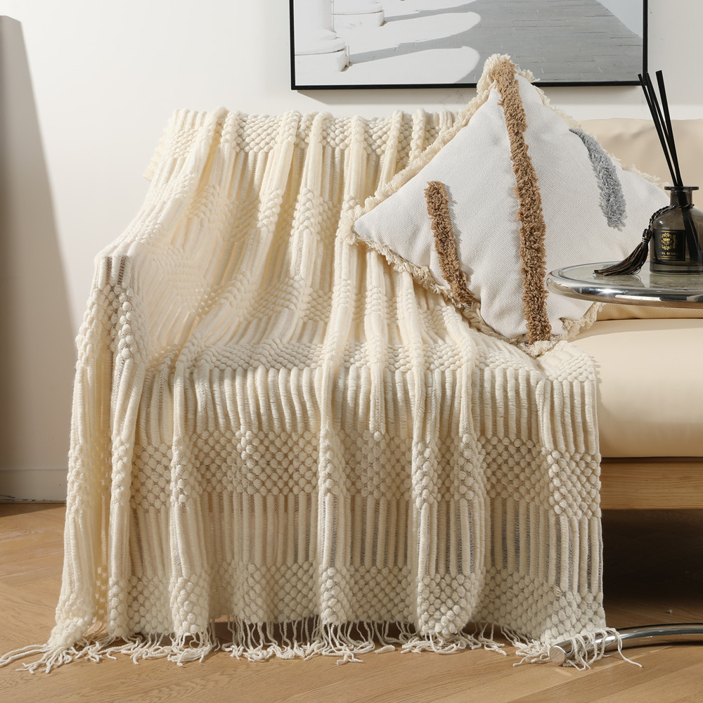 Nordic Sofa Blanket Hotel Bed Throw Beanie Blanket Tassel Shawl Blanket Bed Tail Cloth Cover Blanket B & B Bed Towel Wholesale