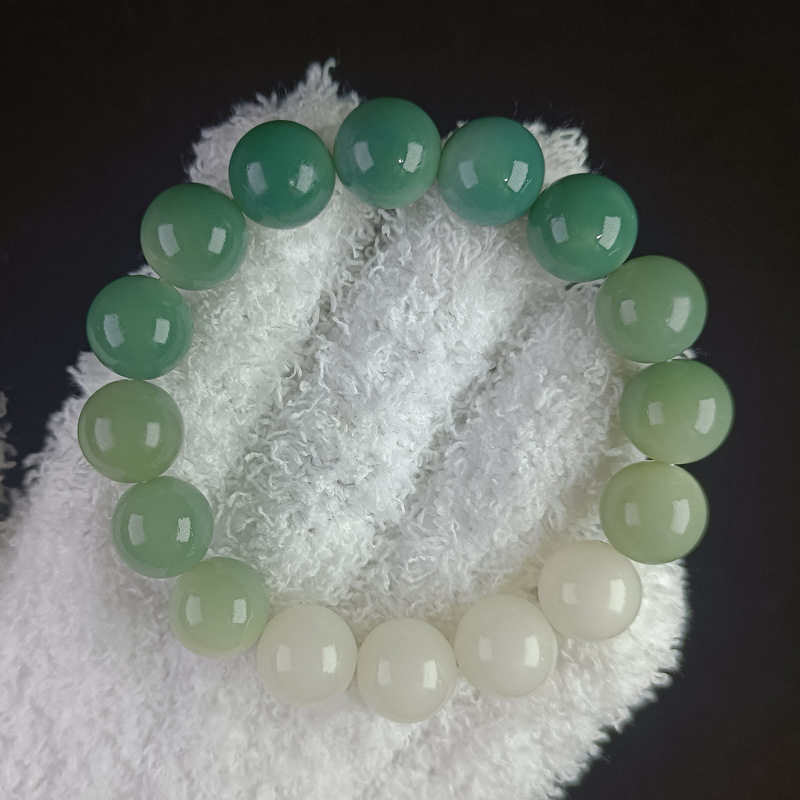 Natural White Jade Bodhi Bracelet Floating Flowers Pliable Temperament More than Sapphire Landscape Material round Beads Cultural Artifact Prayer Beads Bracelet Wholesale