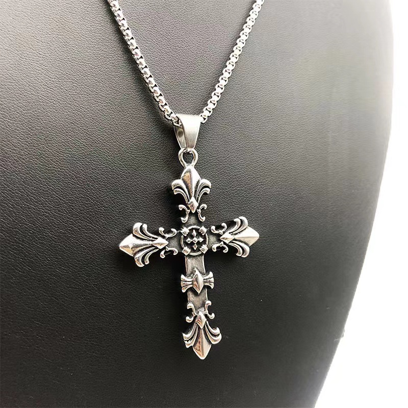 European-Style Long Cross Titanium Steel Necklace Retro Hip Hop All-Match Necklace Personality Sweater Chain Fashion Short Necklace