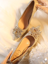 法式婚鞋女2024新款禾秀主婚纱两穿不累脚水晶香槟色秋冬季高跟鞋