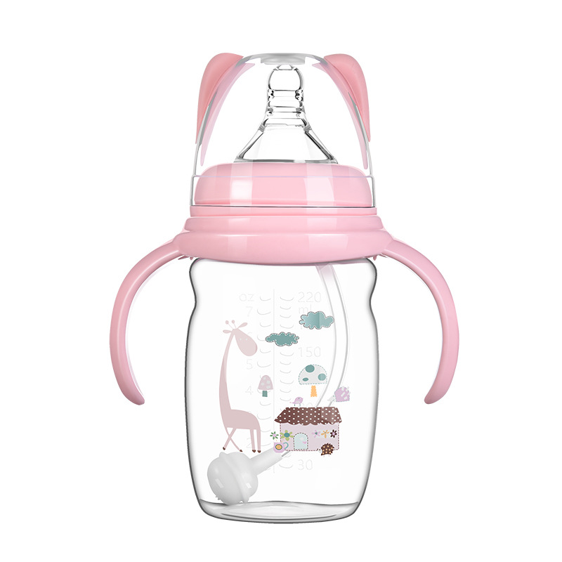 Baby Silicone Nursing Bottle Baby Anti-Flatulence Wide Caliber No-Spill Cup Newborn Straw Plastic Feeding Bottle Factory Wholesale