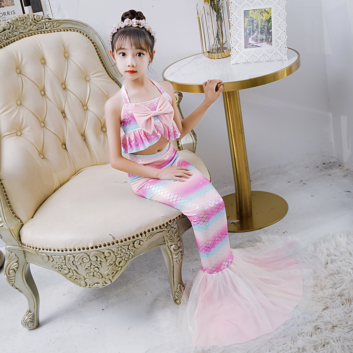 女童美人鱼公主裙儿童演出服欧美人鱼公主cosplay表演小女孩服装
