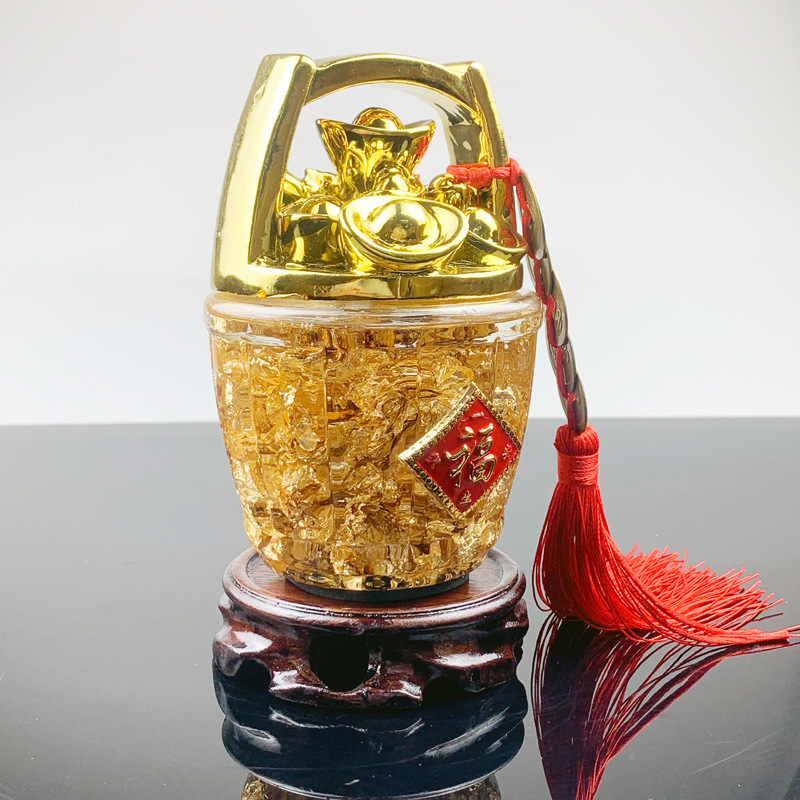 跨境专供 水晶金箔一桶金摆件创意家居招财中式工艺礼品批发