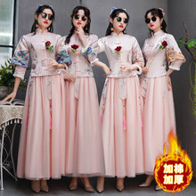 中式伴娘服女大碼冬季年新款風姐妹團婚禮禮服裙平時可穿連衣裙女
