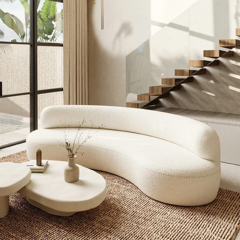 半圆弧形创意沙发羊羔绒异形接待休闲休息区美容院服装店商用沙发