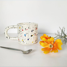韩国INS大耳杯碟新款手绘陶瓷马克杯碟大把手办公室水杯碟咖啡杯