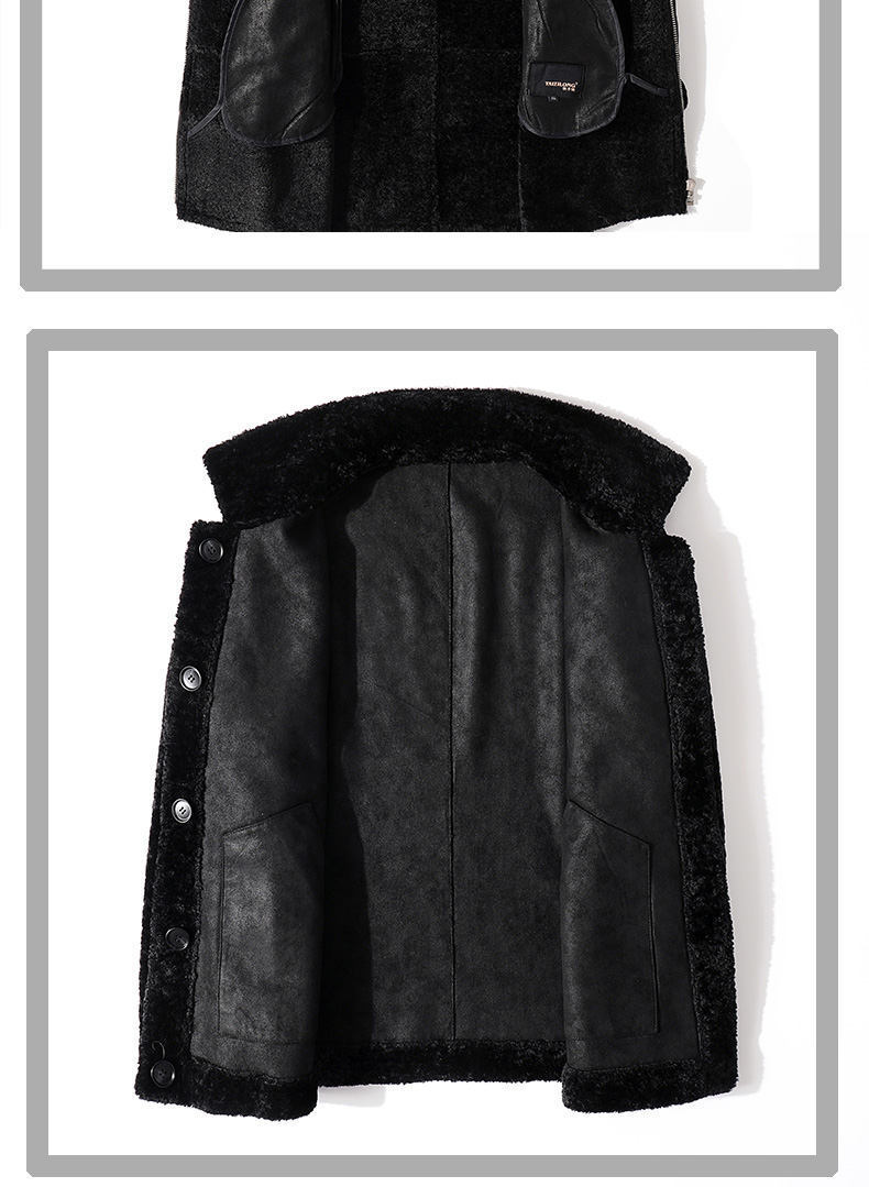 麂皮绒皮毛一体皮衣夹克男士中长款加绒连帽羊羔毛冬季皮草外套