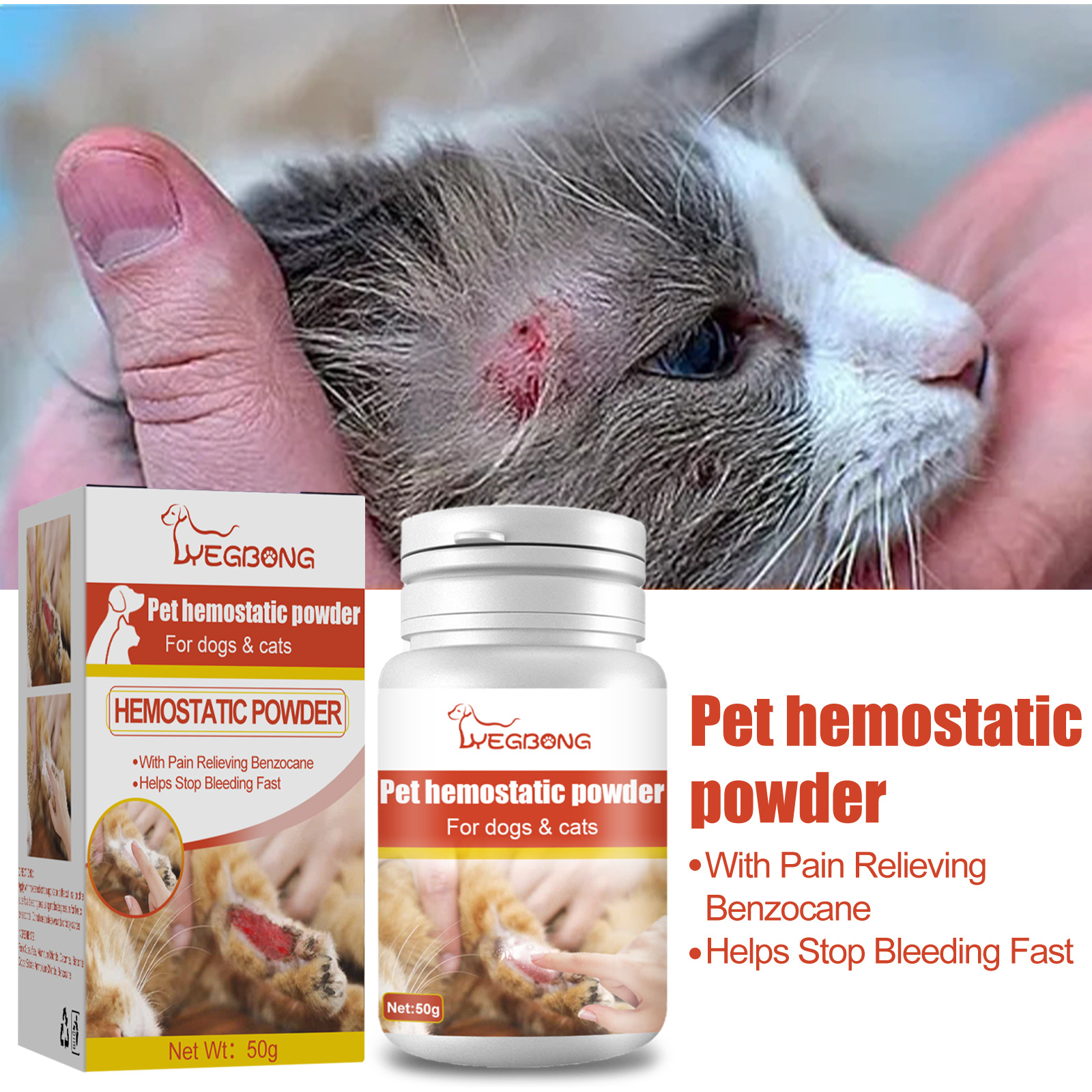 Yegbong Pet Styptic Powder Dogs and Cats Skin Wound Hemostasis Pet Healing Powder