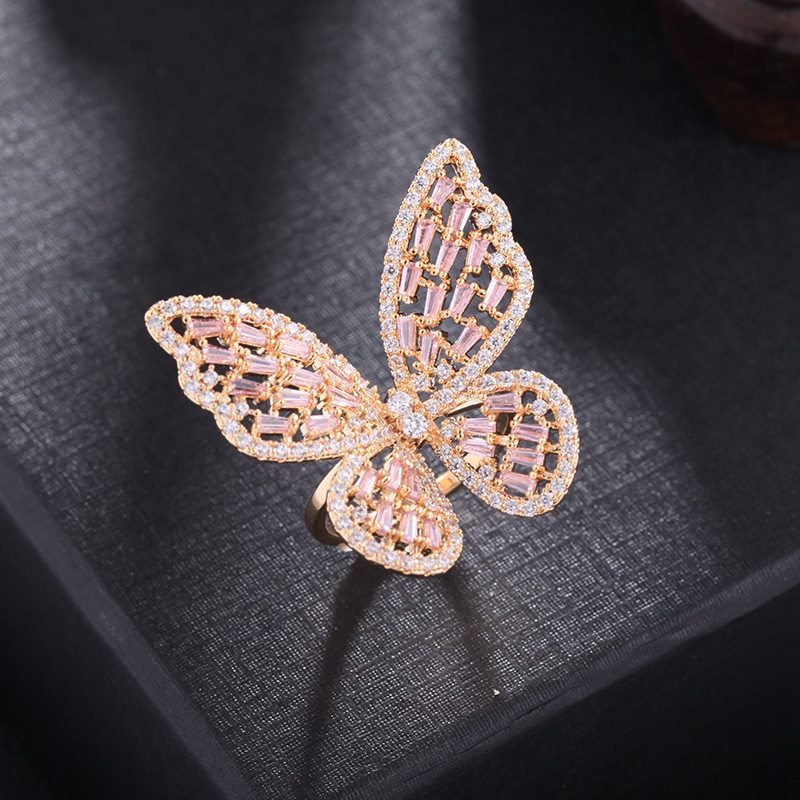 Light Luxury Index Finger Ring Fashionmonger Personalized Jewelry Hollow Three-Dimensional Butterfly Ring Liyu Accessories Jewellery Ring Custom