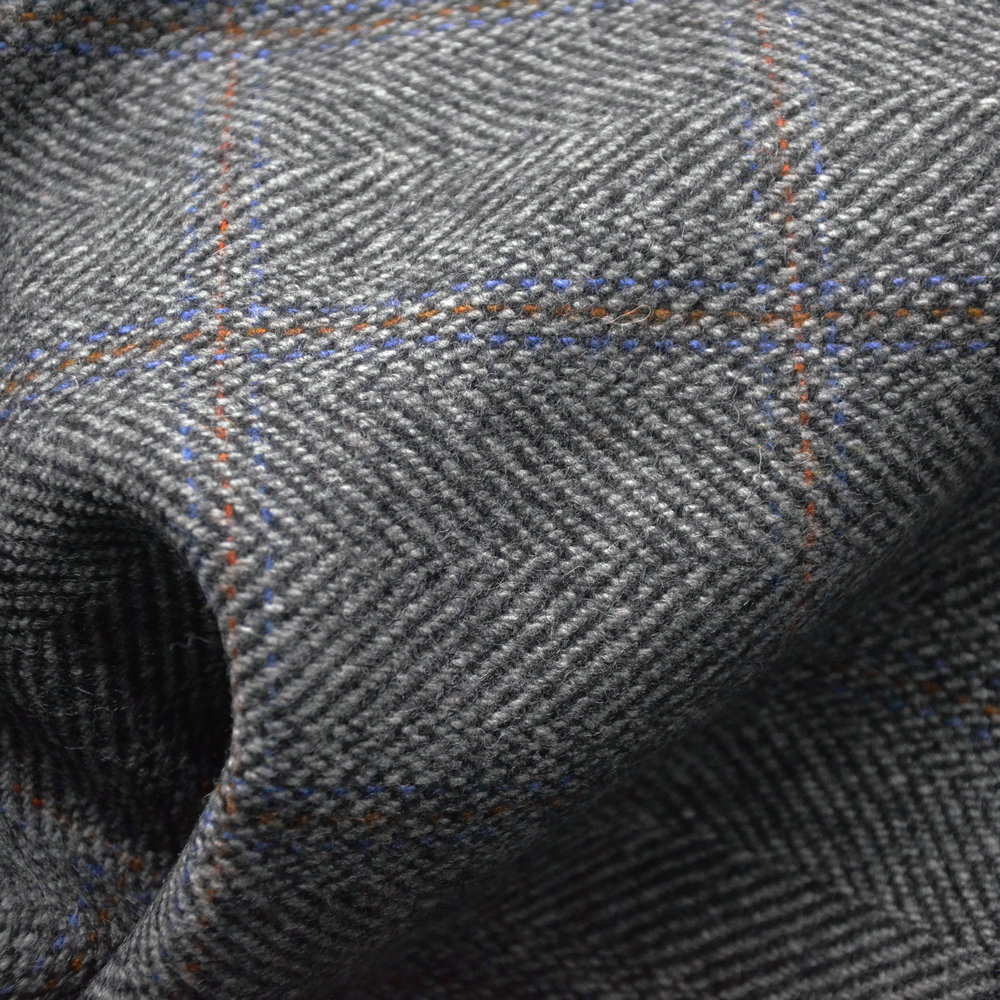 全毛质感 黑灰彩条人字格纹毛纺面料 秋冬西装外套款羊毛布料