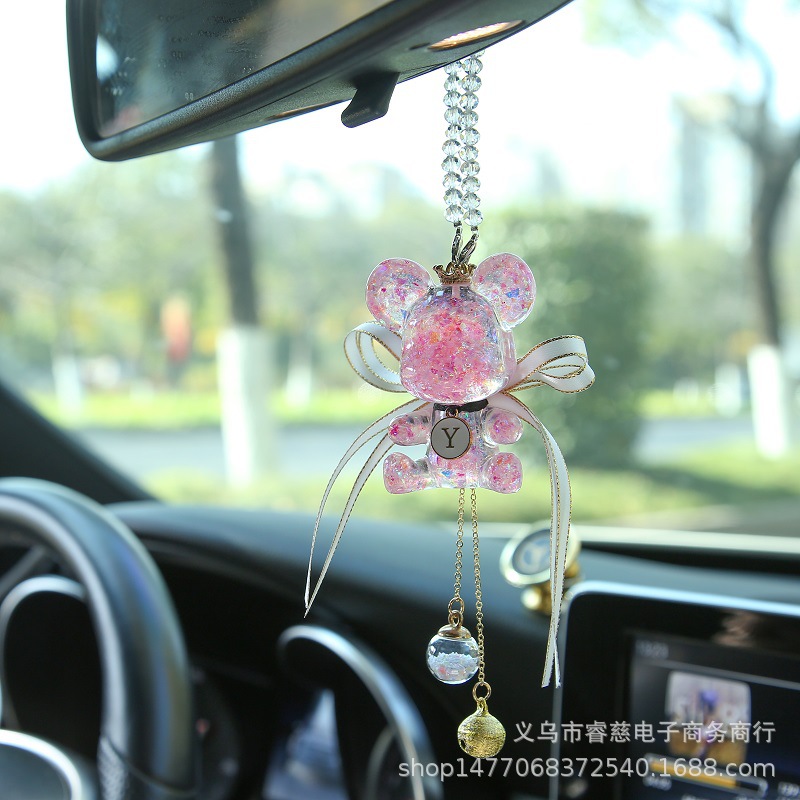 Cute Luxury Car Accessories Crystal Bear Car Jewelry Hang Decorations Rearview Mirror Pendant Car Interior Decoration Female Online Influencer Decoration