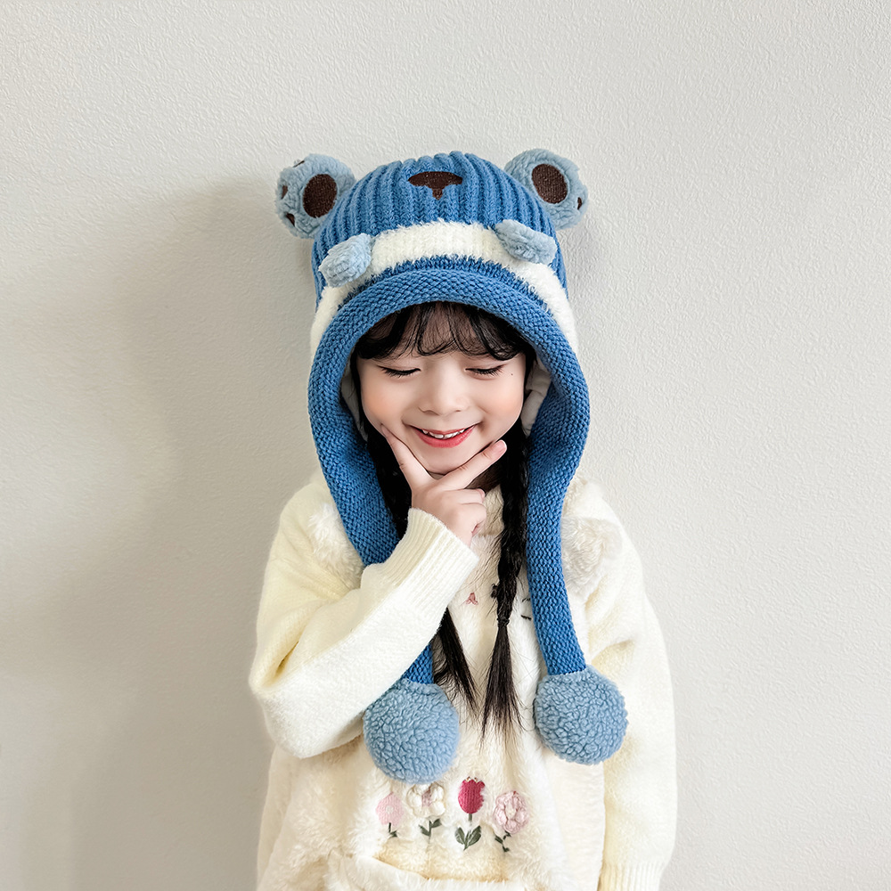 儿童帽子秋冬款毛线帽男童女宝宝针织护耳保暖套头可爱小熊雷锋潮