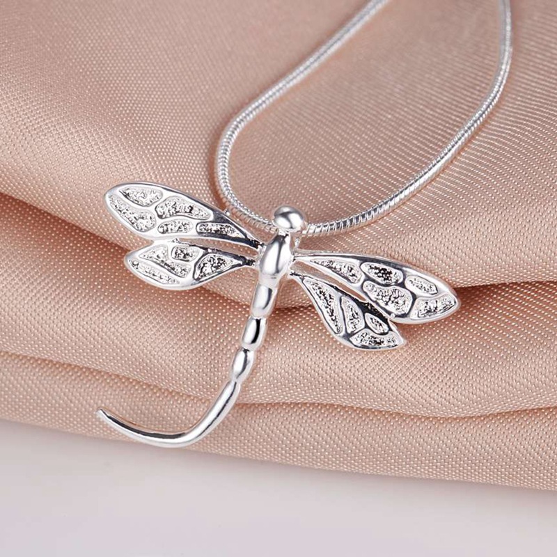 外贸饰品批发 简约个性饰品银饰蜻蜓项链 镀银女士首饰国际代发