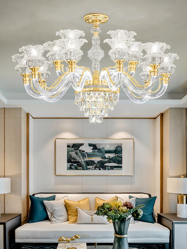 水晶客厅吊灯奢华大气灯臂发光轻奢2022年新款别墅复式楼大厅