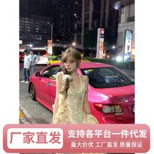 hf夏季新款法式气质纯欲甜辣风蕾丝吊带连衣裙修身显瘦超仙女长裙