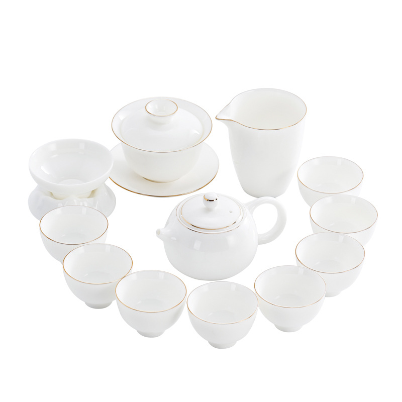 White Jade White Porcelain Teaware Set Home Office Visitors Light Luxury High-End Porcelain Gaiwan Kung Fu Tea Cup