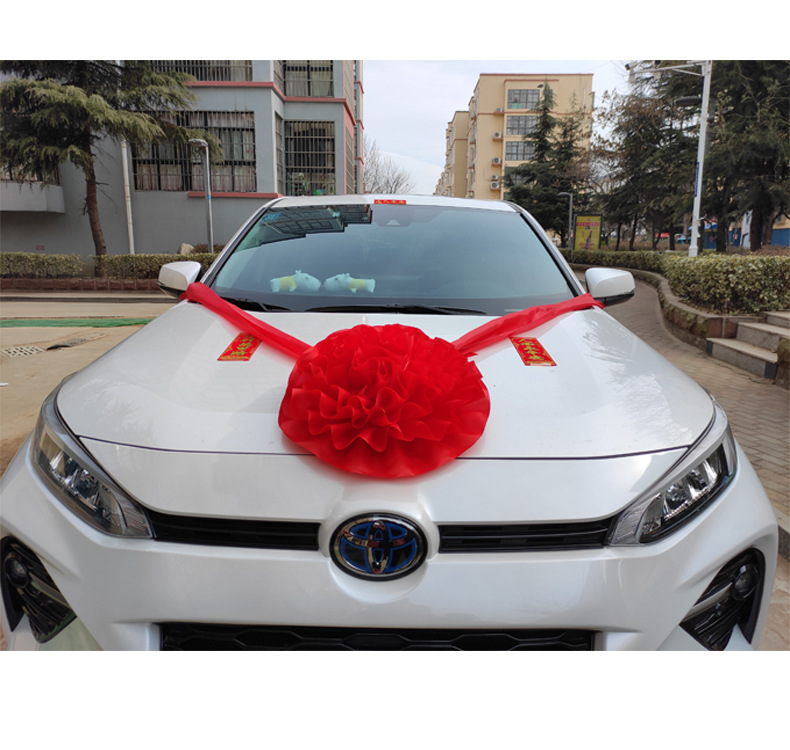 大红花球汽车新车展婚车4s店交车提车绸布布料车前大红花装饰花球