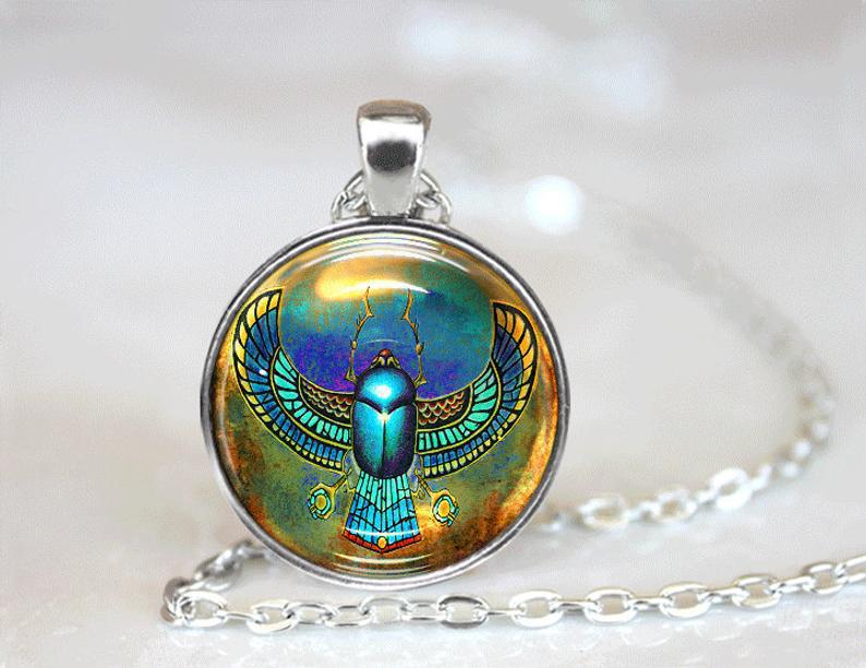 外贸饰品古埃及圣甲虫时光宝石吊坠项链欧美新款玻璃饰品配饰现货