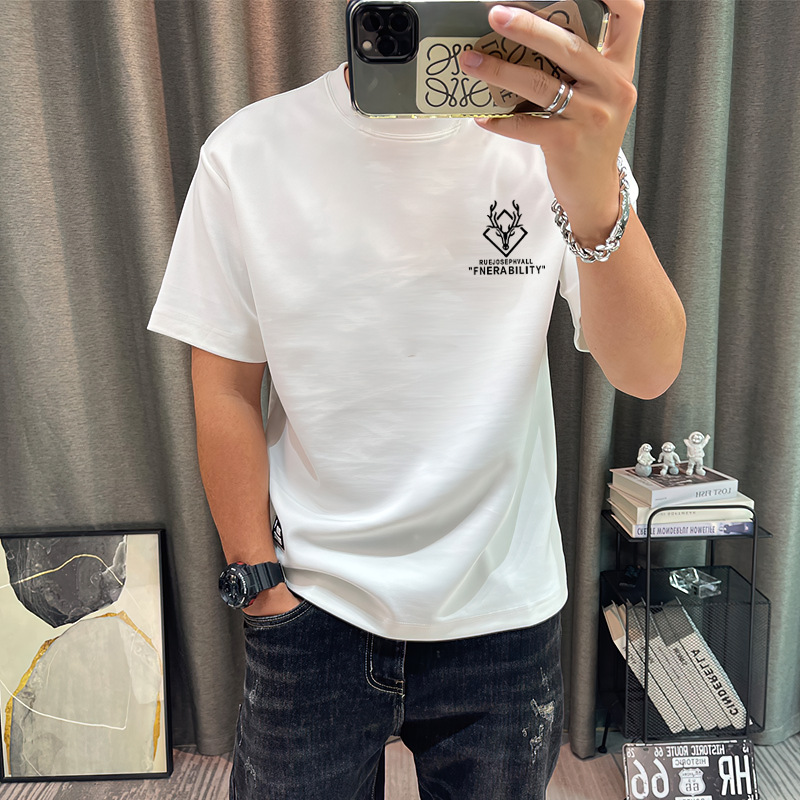 Short-Sleeved T-shirt Men's New T-shirt Men's Loose round Neck Trend Short-Sleeved Casual T-shirt Printed Short-Sleeved Men's Fashion Brand