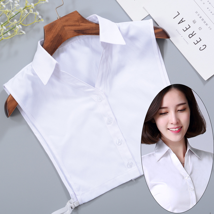 v领衬衫假领子女秋冬职业装饰假衣领百搭简约免烫工装领蓝色