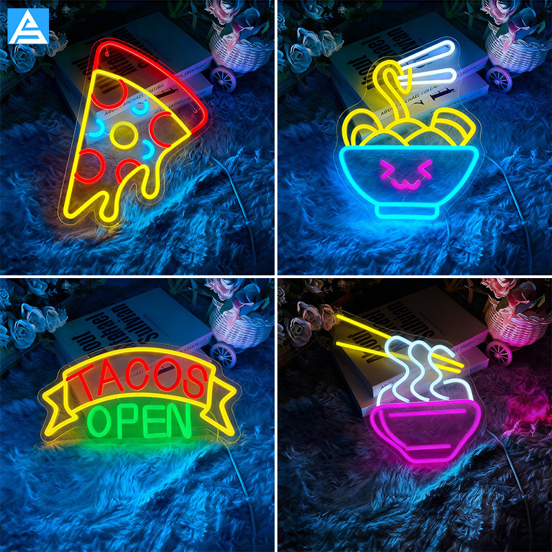 跨境工厂霓虹灯亚克力披萨汉堡薯条装饰氛围灯布置招牌门店led灯