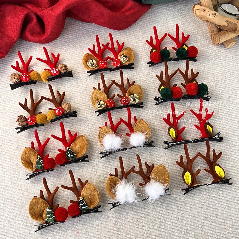 New Christmas Antlers Hair Clips Hair Accessories Children's Clip Girl Trending Cartoon Elk Hairpin a Pair of Hairclips Hair Accessories Fashion