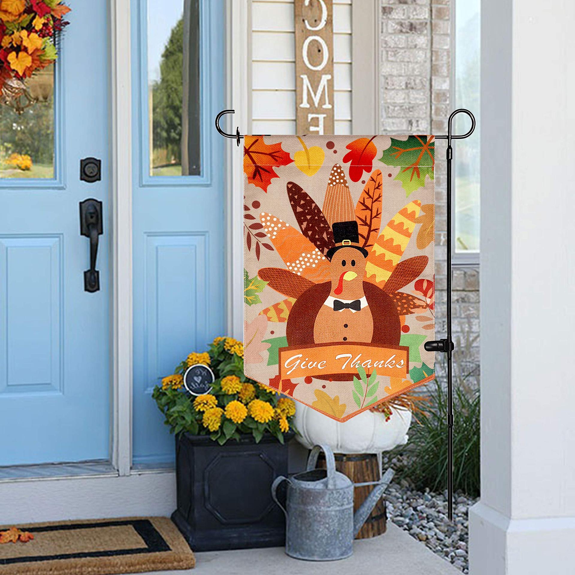 Cross-Border Thanksgiving Garden Banner 30x45cm Polyester Outdoor Harvest Festival Turkey Double-Sided Garden Banner Unique without Rod