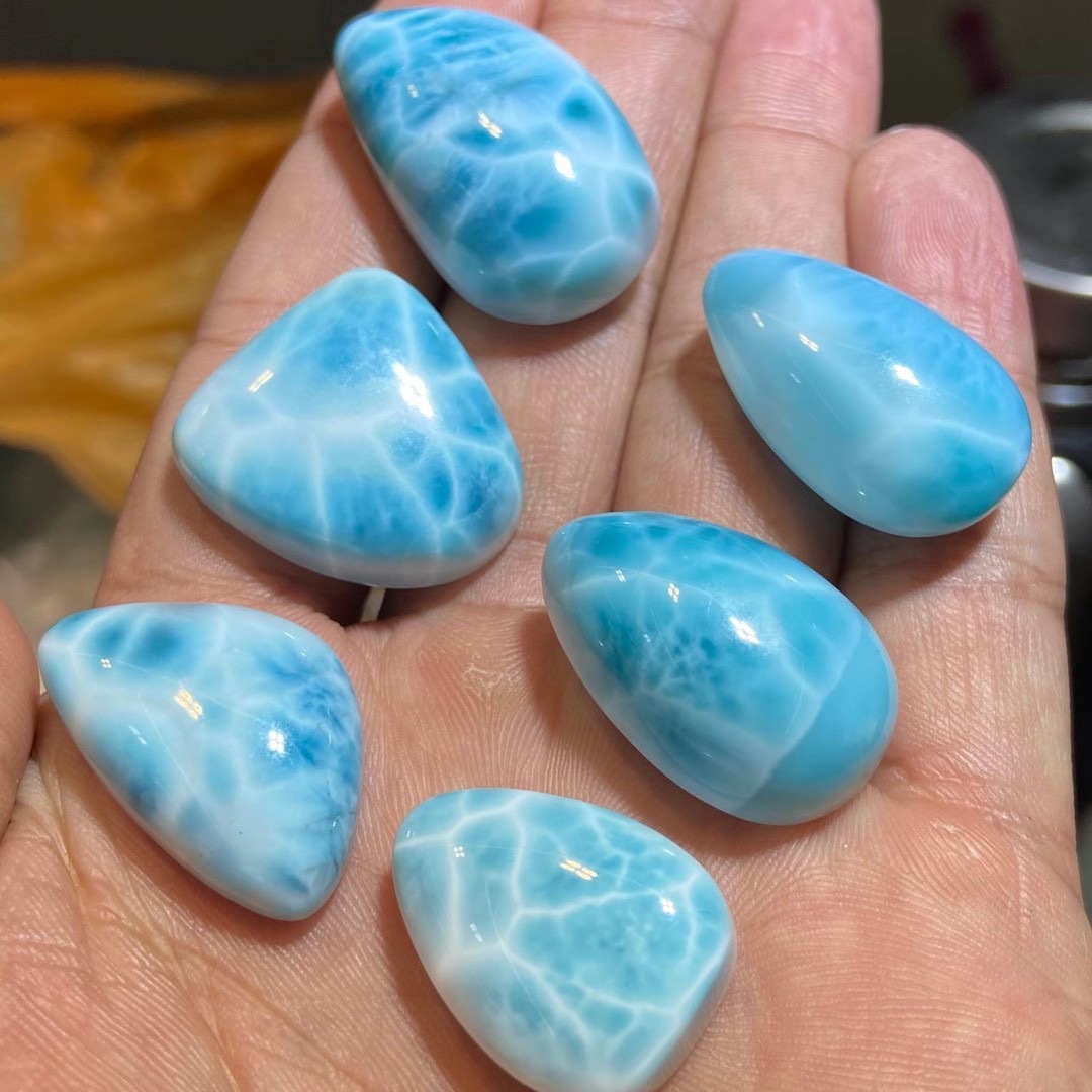 天然多米尼加拉利玛海纹石吊坠裸石半成品满龟背玉化冰透鲜蓝成色
