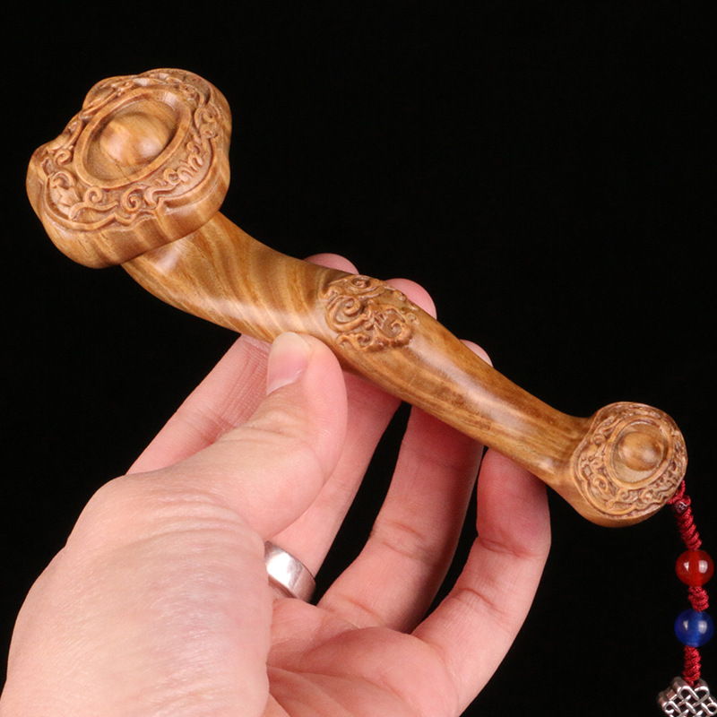 绿檀如意手把件绿檀木质如意把件挂件实木如意把玩文玩如意小挂件