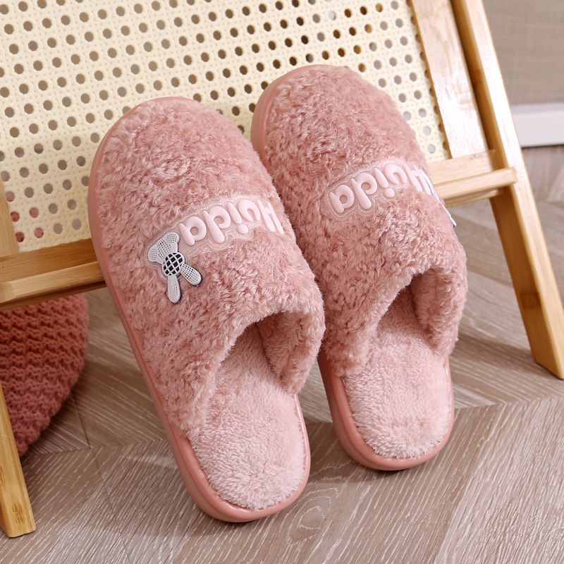 2023 New Style Cotton Slippers Women's Winter Warm Fleece-Lined Thickened Indoor Platform Non-Slip Couple Slippers