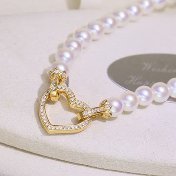 diy配件 s925纯银爱心款珍珠项链毛衣链搭扣手工串珠收尾连接银扣