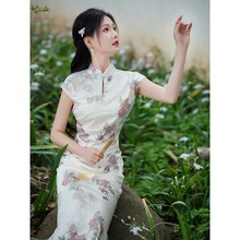 旗袍改良连衣裙年轻时尚气质复古中国风新中式长裙甜美短袖后开叉