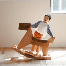 【木马】木町实木儿童摇马大木马成人摇椅现代简约黑胡桃榉木玩具