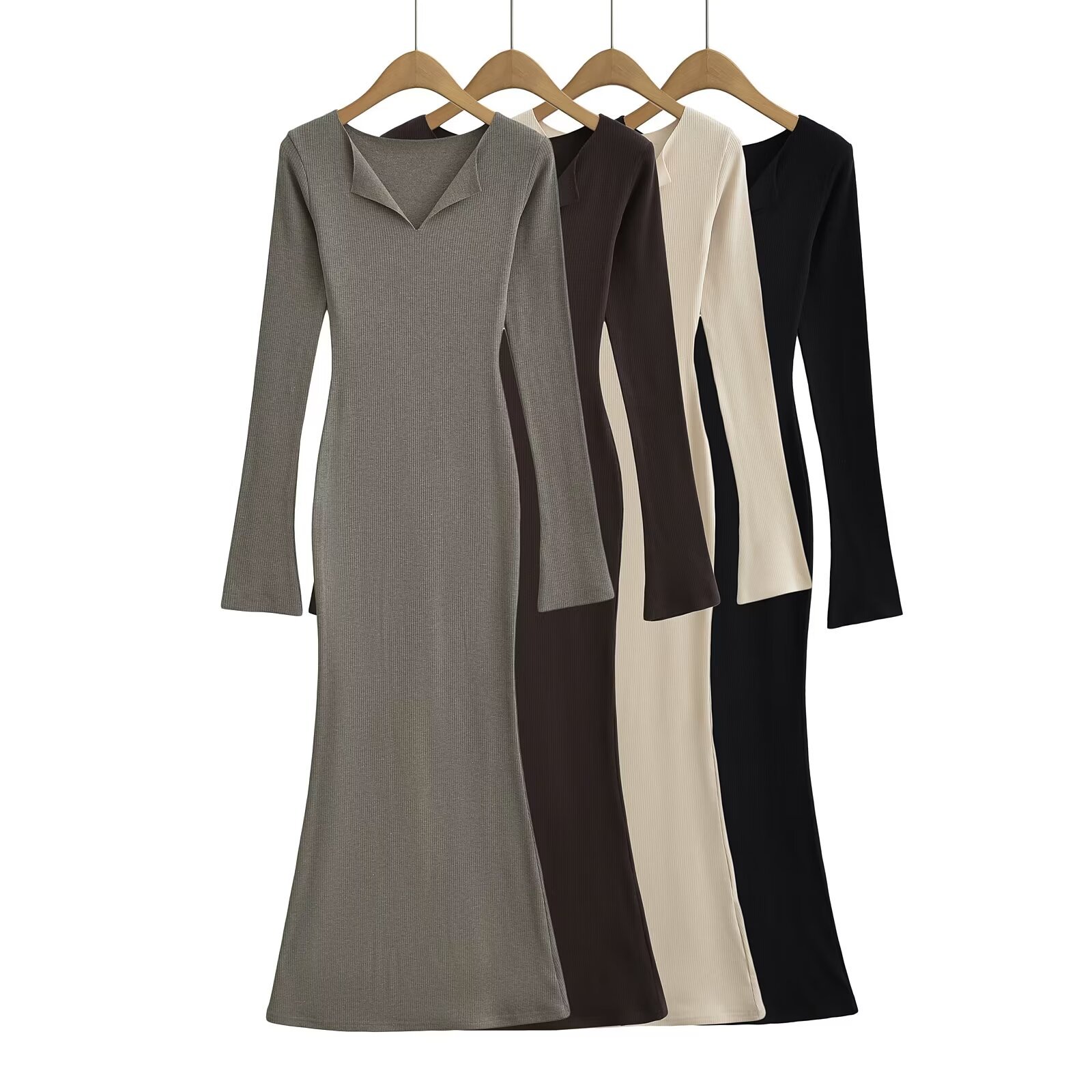 维瑞蒂外贸 欧美风新款女装高级感显瘦加绒鱼尾针织包臀连衣裙