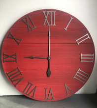 乡村田园欧式做旧红色木制挂钟 创意客厅时钟表 背景墙面装饰壁钟