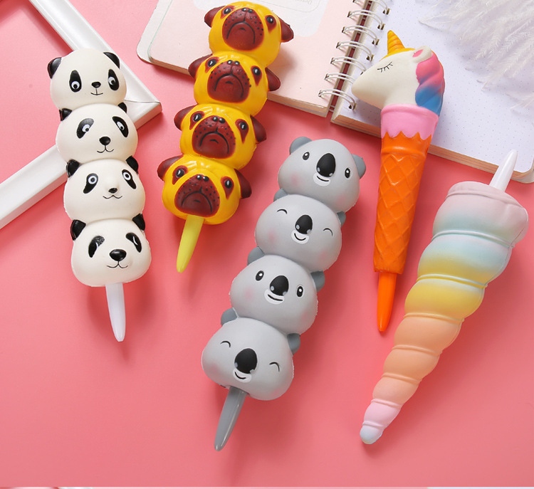 卡通减压笔捏捏乐学生中性笔慢回弹解压笔批发可加字发泄文具笔